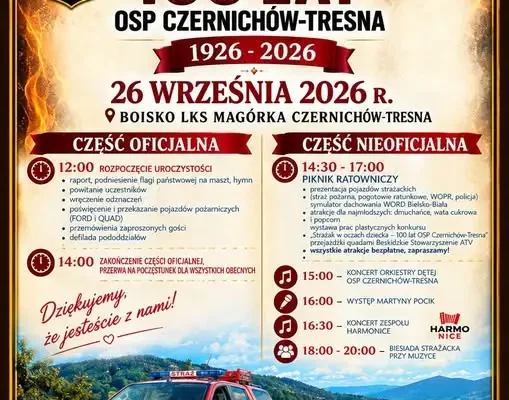 Stulecie OSP Czernichów–Tresna. Zaproszenie na jubileuszowe obchody