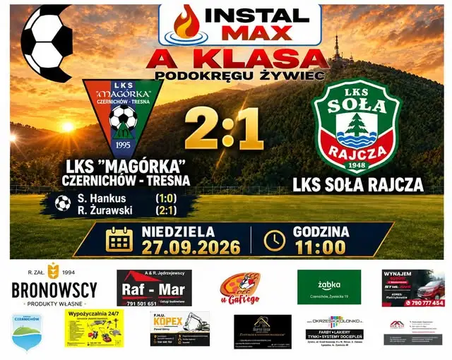 LKS Magórka Czernichów-Tresna wygrywa 2:1 z Sołą Rajcza