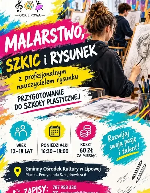 Zajęcia z malarstwa, szkicu i rysunku dla młodzieży 12–18 lat