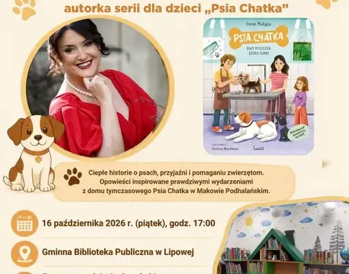 Noc Bibliotek 2026 w Lipowej: dzieci spotkają się z Ireną Małysą i światem „Psiej Chatki”