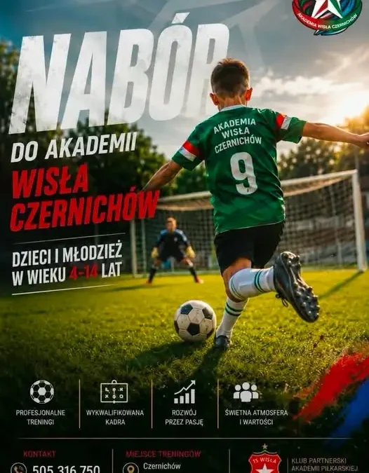 Akademia piłkarska Wisła Czernichów zaprasza dzieci na bezpłatne zajęcia