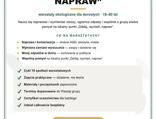 Biblioteka w Radziechowach zaprasza na warsztaty ekologiczne „Oddaj, wymień, napraw”
