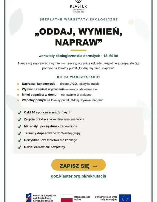 Biblioteka w Radziechowach zaprasza na warsztaty ekologiczne „Oddaj, wymień, napraw”