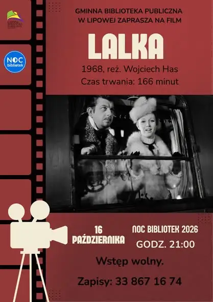 Noc Bibliotek 2026 w Lipowej: wieczór filmowy z Mamą Mu i „Lalką” Hasa