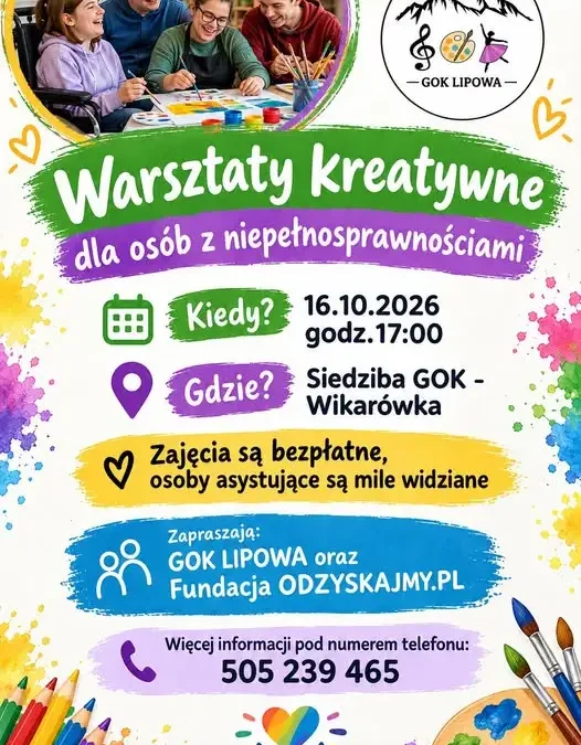 Warsztaty twórcze w Lipowej – bezpłatne zajęcia już 16 października