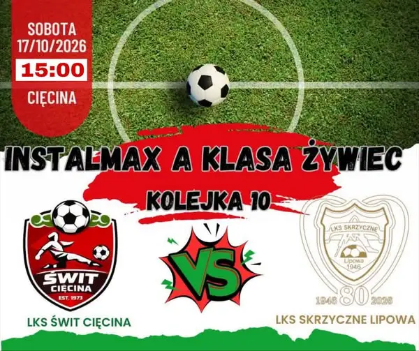 Mecz LKS Skrzyczne Lipowa z LKS Świt Cięcina – zmiana godziny na 15:00