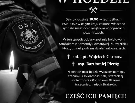 Strażacy oddają hołd poległym kolegom. Sygnały świetlno-dźwiękowe w całym kraju