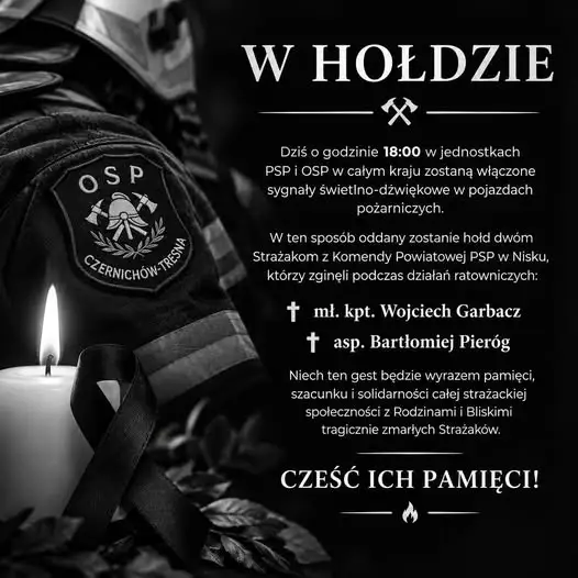 Strażacy oddają hołd poległym kolegom. Sygnały świetlno-dźwiękowe w całym kraju