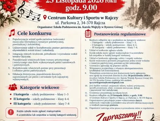 Rajcza: Międzyszkolny Konkurs Piosenki Patriotycznej już 25 listopada