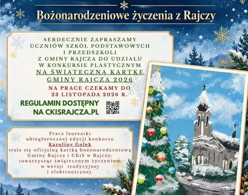 Konkurs na świąteczną kartkę Gminy Rajcza 2026 – zaproszenie dla uczniów i przedszkolaków